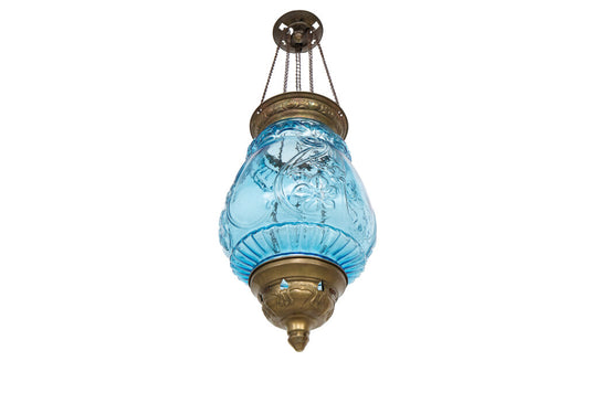 Brass And Pressed Blue Glass Anglo-Indian One Rise And Fall Lant Default