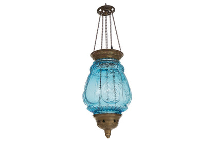 Brass And Pressed Blue Glass Anglo-Indian One Rise And Fall Lant Default