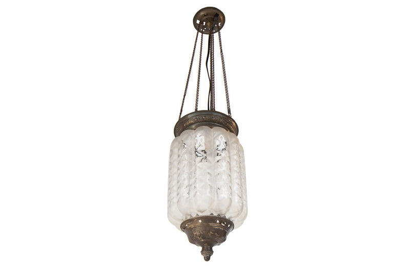 Molded Clear And Frosted Glass Anglo Indian Rise And Fall Lanter