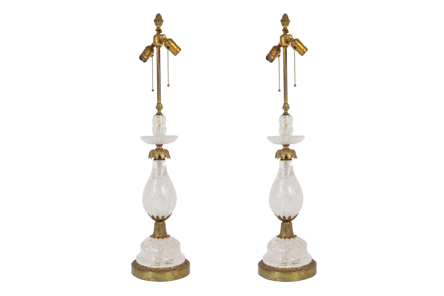 Rock Crystal and Gilt Bronze Two Light Table Lamps by E.F. Caldw
