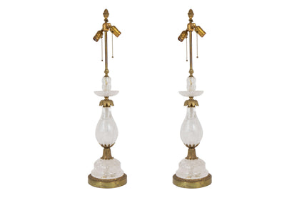 Rock Crystal and Gilt Bronze Two Light Table Lamps by E.F. Caldw