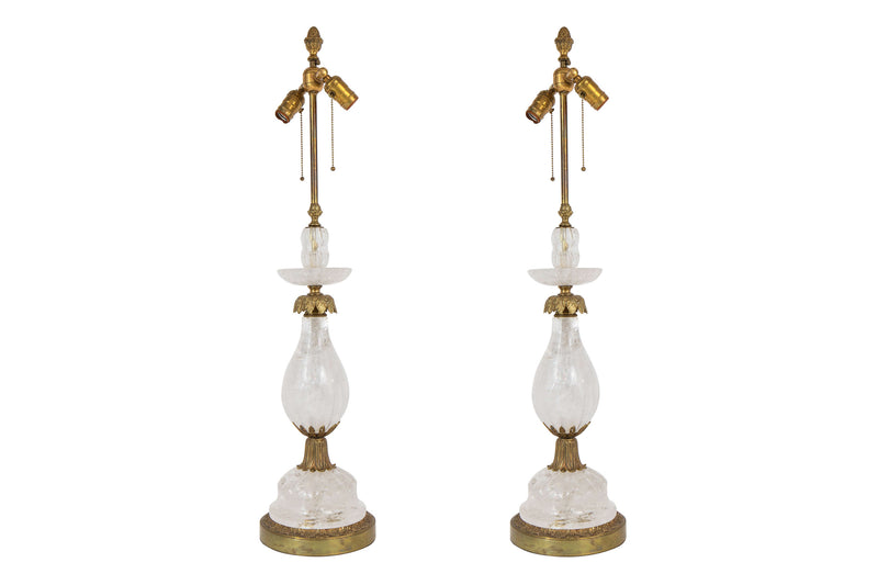 Rock Crystal and Gilt Bronze Two Light Table Lamps by E.F. Caldw