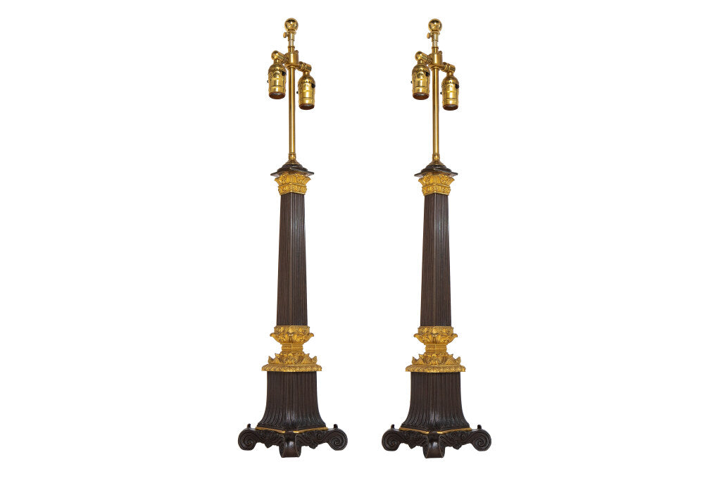 Black And Gilt Bronze Empire Table Lamps, France Early 19th Cent Default