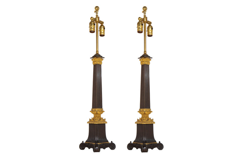 Black And Gilt Bronze Empire Table Lamps, France Early 19th Cent
