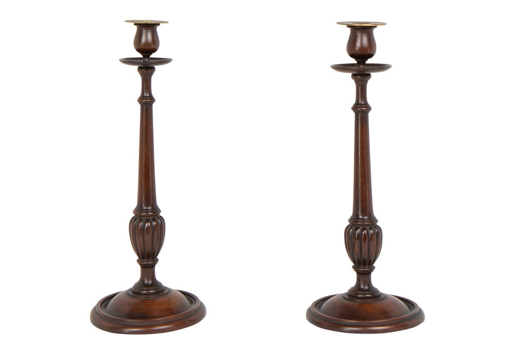 Mahogany And Brass Turned Candlesticks, England 19th Century Default