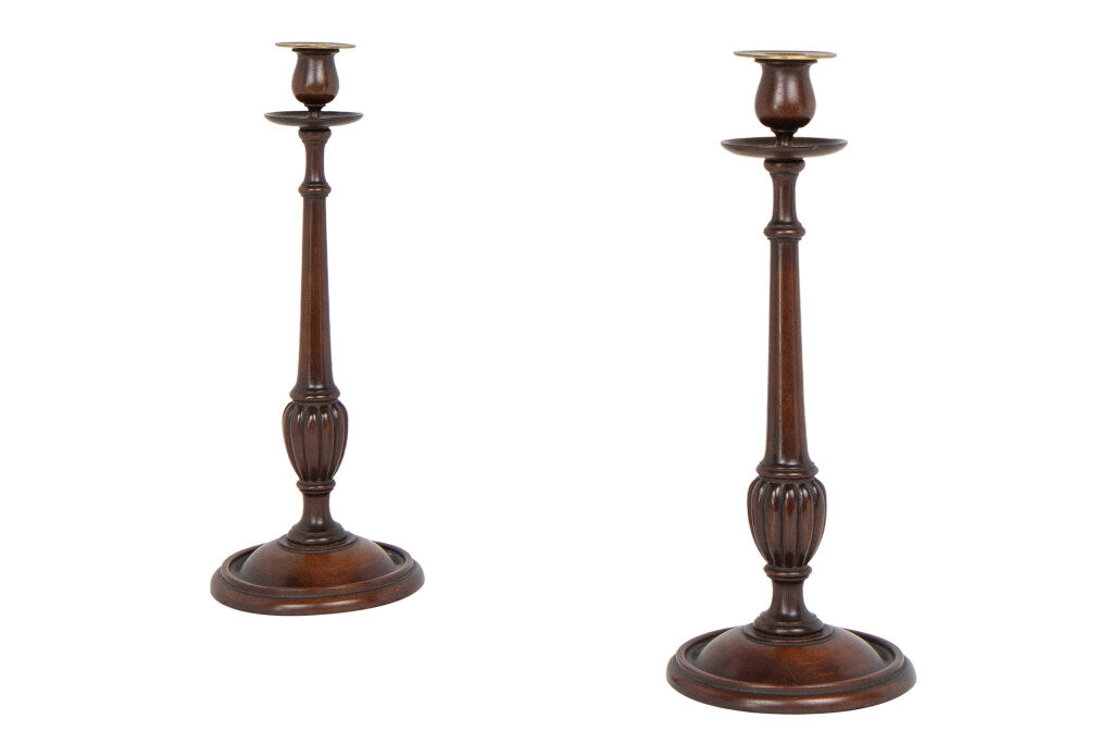 Mahogany And Brass Turned Candlesticks, England 19th Century Default