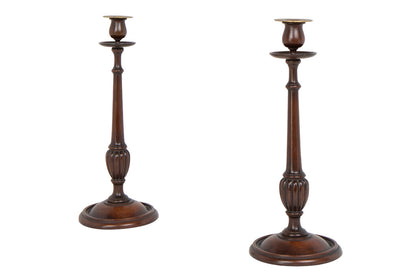 Mahogany And Brass Turned Candlesticks, England 19th Century Default