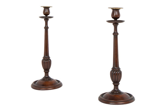 Mahogany And Brass Turned Candlesticks, England 19th Century Default