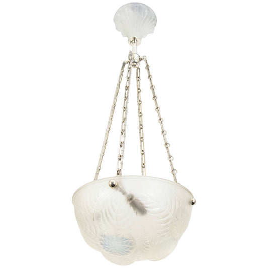 Molded Glass Art Deco Four Light Pendant "DAHLIAS"  By R. LALIQU