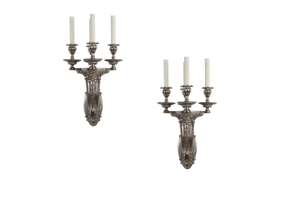 Silvered Bronze Torch Motif  Four Light Sconces By "E. F. CALDWE Default