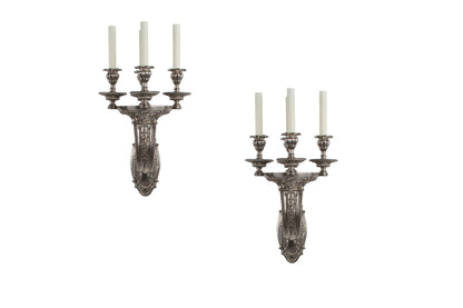 Silvered Bronze Torch Motif  Four Light Sconces By "E. F. CALDWE Default