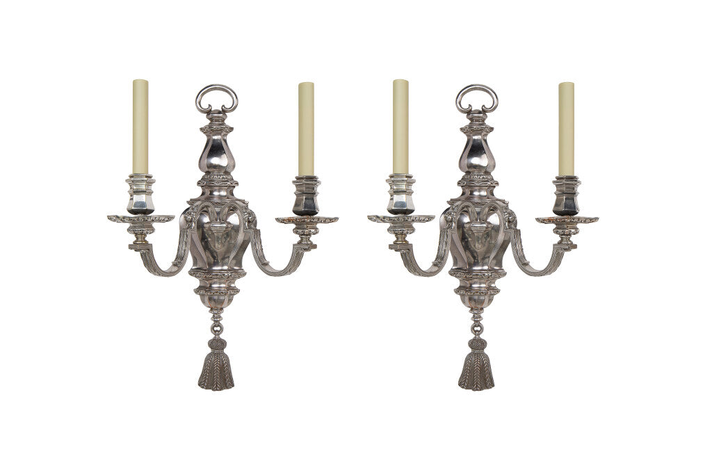 Silvered Bronze Neo-Classical Style Two Light Sconces By E.F. CA Default
