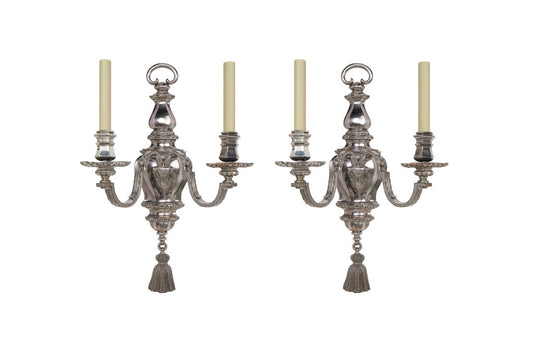 Silvered Bronze Neo-Classical Style Two Light Sconces By E.F. CA Default