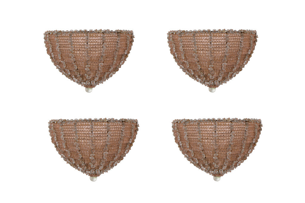 Iron, Pink And Clear Crystal Beaded Half Round  Three Light  Set Default