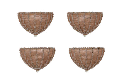 Iron, Pink And Clear Crystal Beaded Half Round  Three Light  Set Default