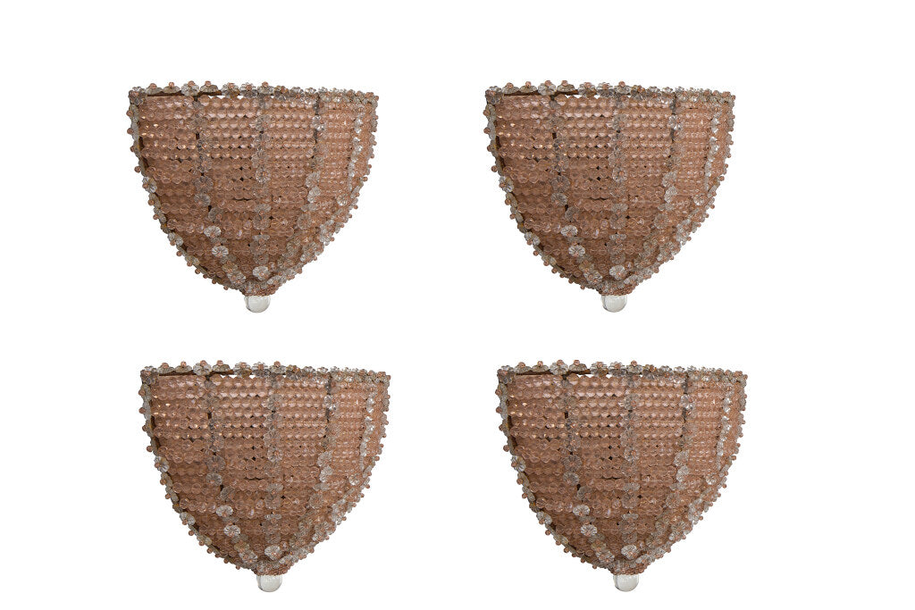 Iron, Pink And Clear Crystal Beaded Half Round  Three Light  Set Default