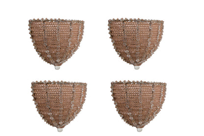 Iron, Pink And Clear Crystal Beaded Half Round  Three Light  Set Default
