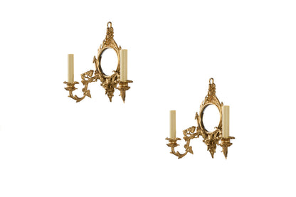 Gilt Bronze Two Light Mirrored Back Sconces With Acanthus Decora Default