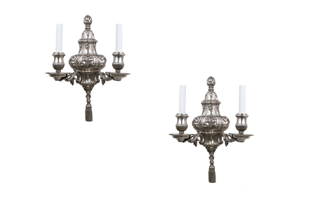 Silvered Bronze Two Light Sconces By 
" E.F. CALDWELL", New York Default