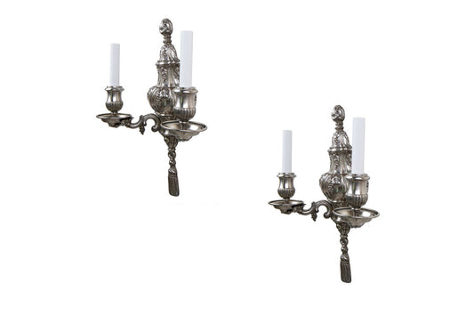 Silvered Bronze Two Light Sconces By 
" E.F. CALDWELL", New York Default