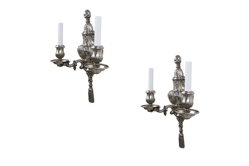 Silvered Bronze Two Light Sconces By 
