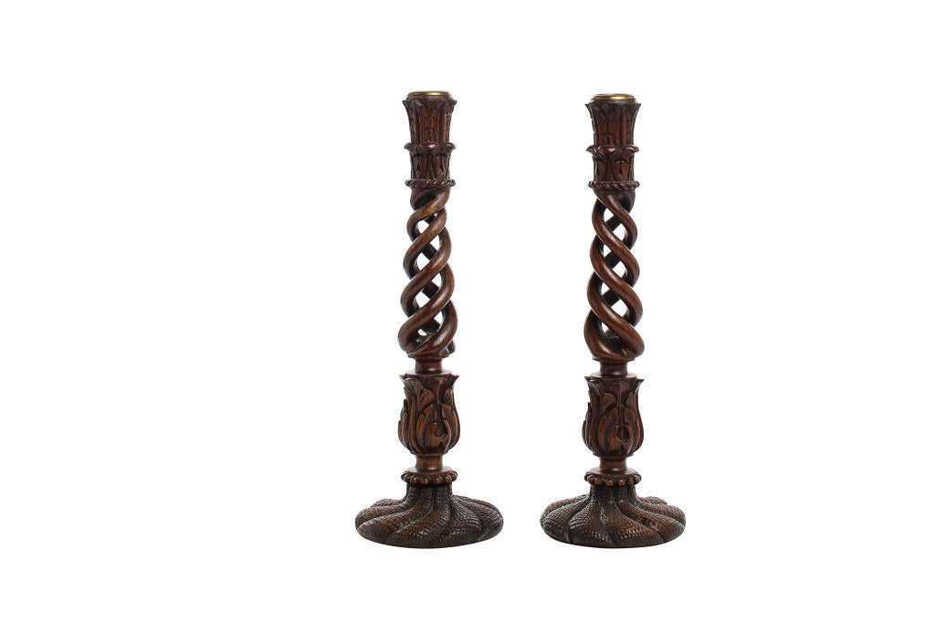 Mahogany Twist Candlesticks, England 19th Century Default