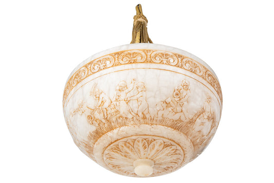 Hand Carved Alabaster One Light Pendant With Cherub Scenes And Default