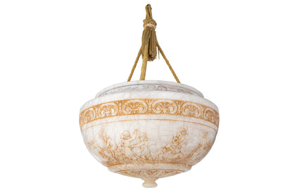 Hand Carved Alabaster One Light Pendant With Cherub Scenes And Default