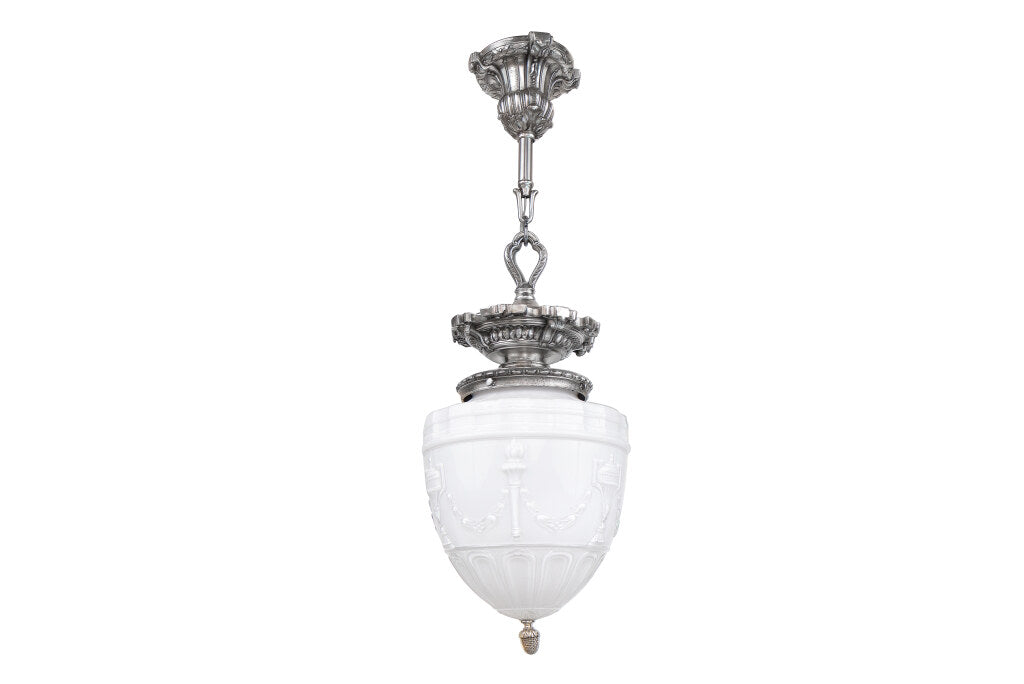 Silvered Spelter And White Overlay Glass Edwardian Lantern, Engl Default