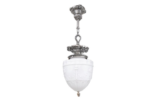 Silvered Spelter And White Overlay Glass Edwardian Lantern, Engl Default