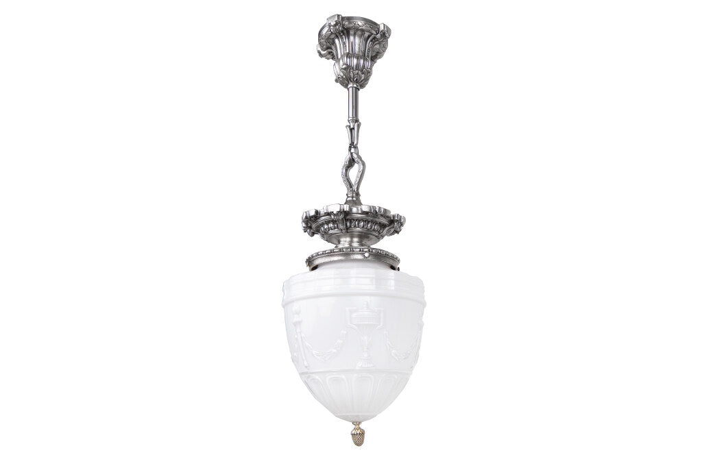 Silvered Spelter And White Overlay Glass Edwardian Lantern, Engl Default