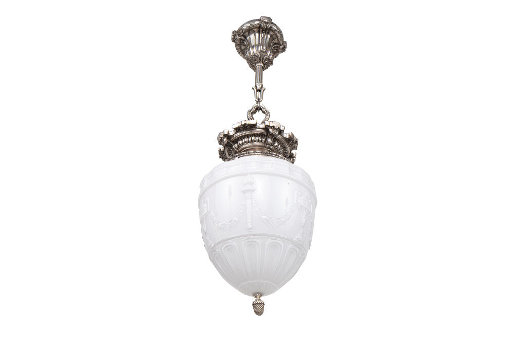 Silvered Spelter And White Overlay Glass Edwardian Lantern, Engl Default