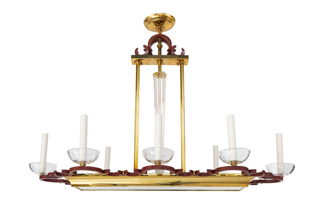Polychrome Iron And Polished Brass Eight Arm Twelve Light Chande Default