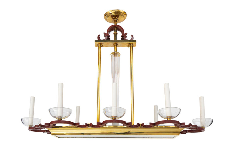 Polychrome Iron And Polished Brass Eight Arm Twelve Light Chande