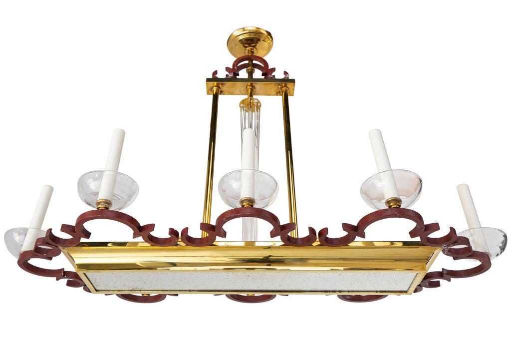 Polychrome Iron And Polished Brass Eight Arm Twelve Light Chande Default