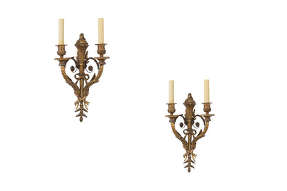 Giltwood, Gesso And Iron L. XVI Style Two Light Sconces, France Default