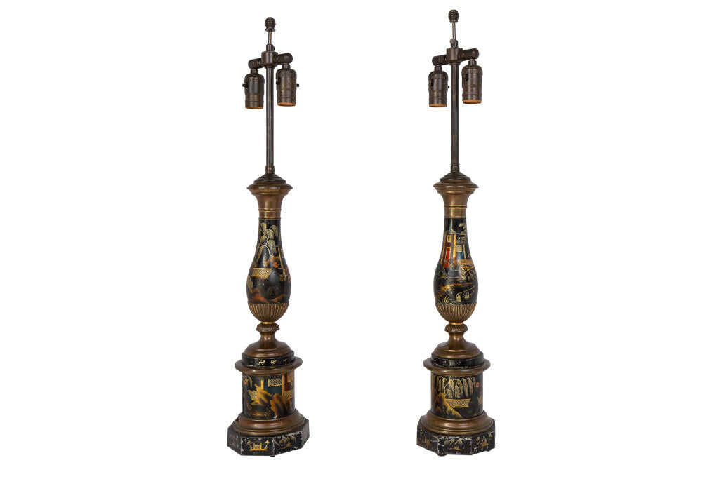 Polychrome Tole And Brass Directoire Chinoiserie Motif Table Lam Default