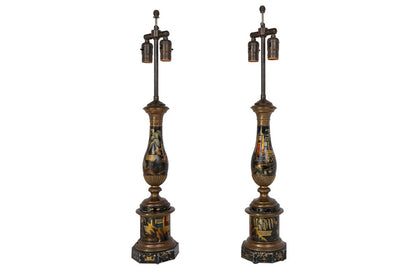 Polychrome Tole And Brass Directoire Chinoiserie Motif Table Lam Default