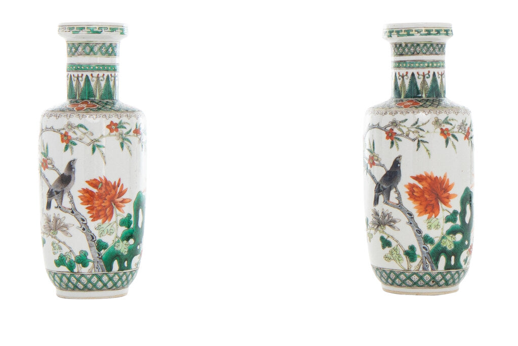 Porcelain Famille Vert Decorated Vases, China 19th Century Default