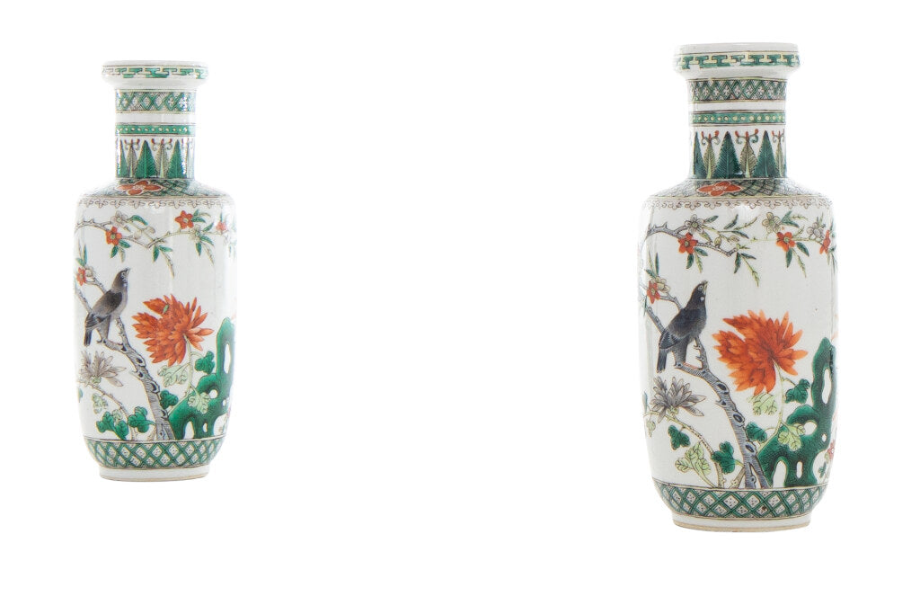 Porcelain Famille Vert Decorated Vases, China 19th Century Default