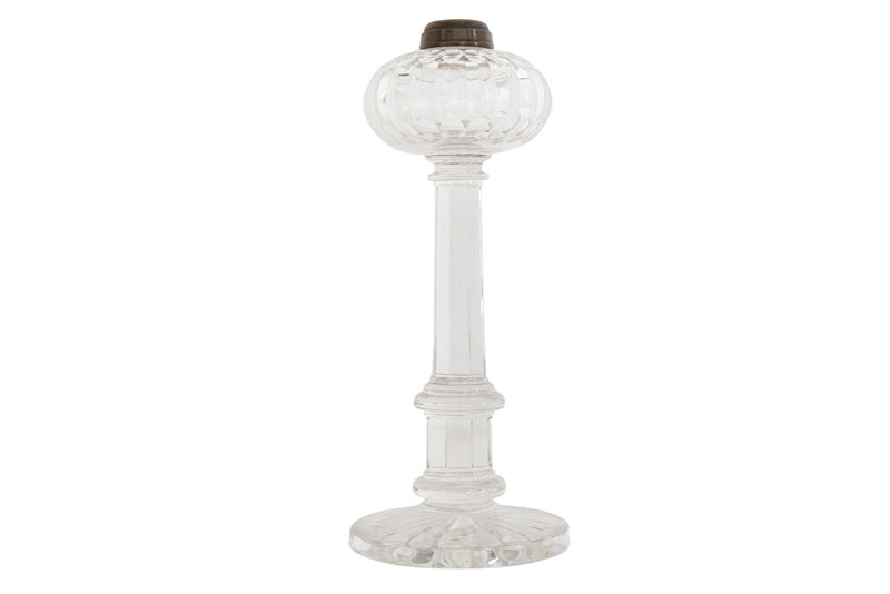Cut Crystal Column Table Lamp With Font, England 19th Century