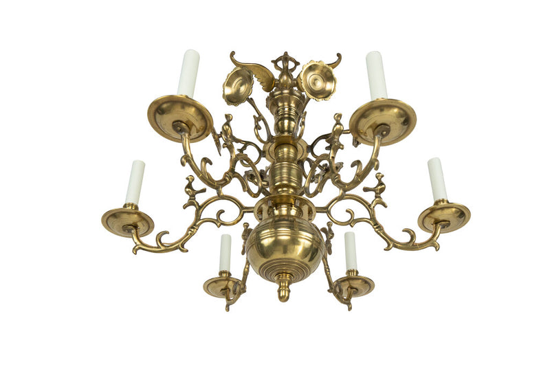Brass Baroque Style Bird Motif  Six Light Chandelier With And Ca