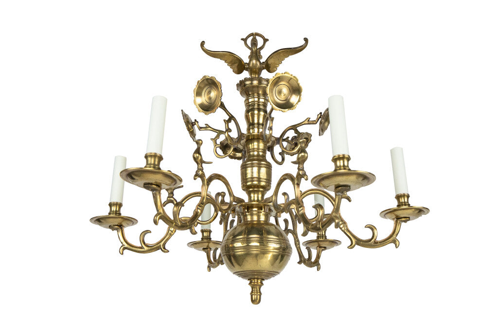 Brass Baroque Style Bird Motif  Six Light Chandelier With And Ca Default
