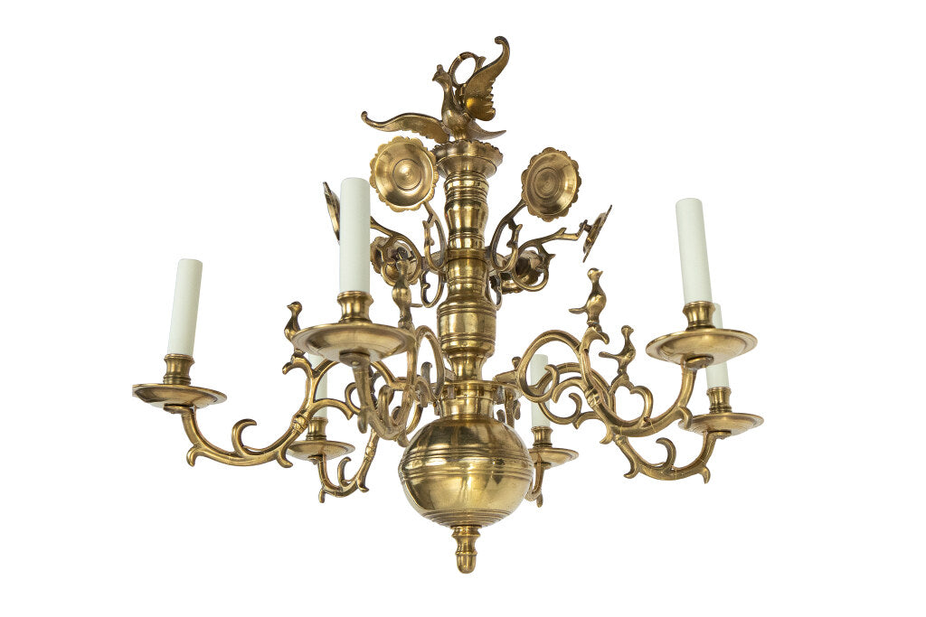 Brass Baroque Style Bird Motif  Six Light Chandelier With And Ca Default