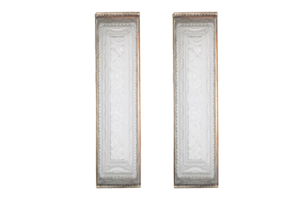 Nickeled Bronze And Molded Glass Geometric Motif  Art Deco Two L Default