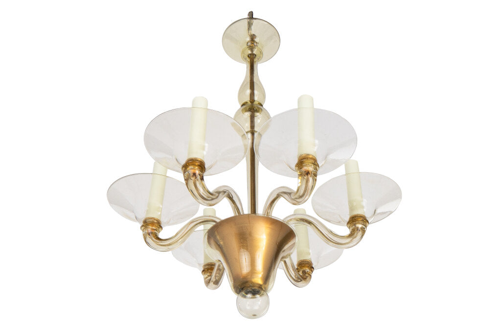 Fume Colored Art Deco Style Six Light Murano Glass Chandelier, I Default