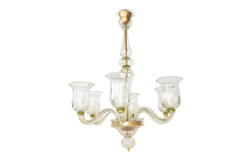 Fume Colored  Venetian Glass Six Light  Chandelier With Hurrican