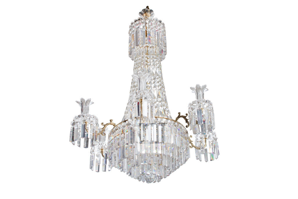 Crystal And Gilt Bronze Regency Six Light Chandelier, England 19 Default