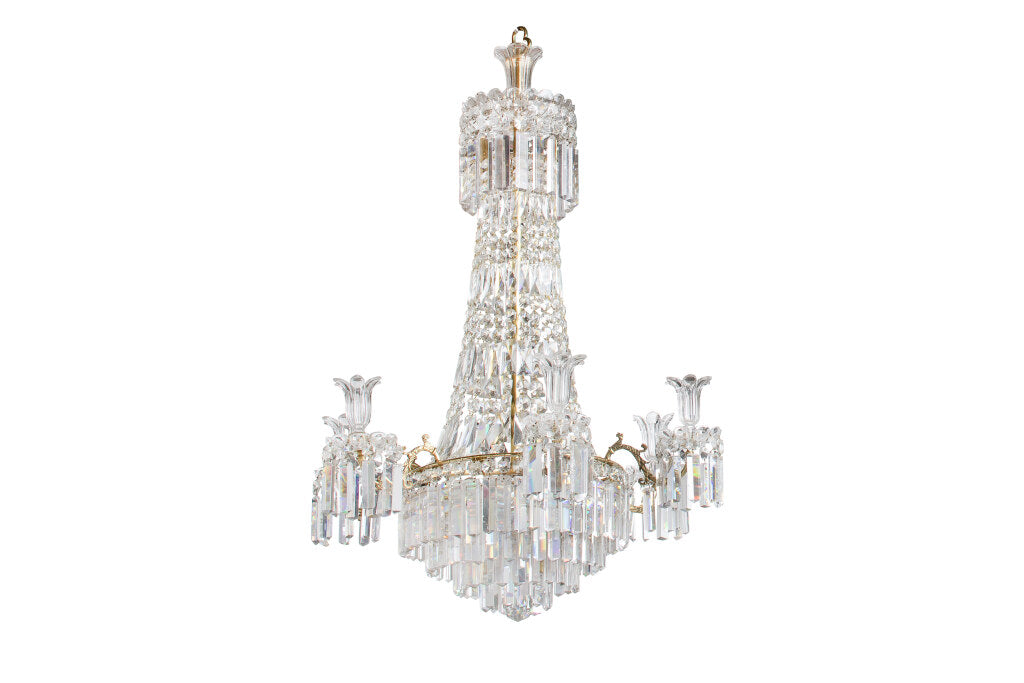 Crystal And Gilt Bronze Regency Six Light Chandelier, England 19 Default