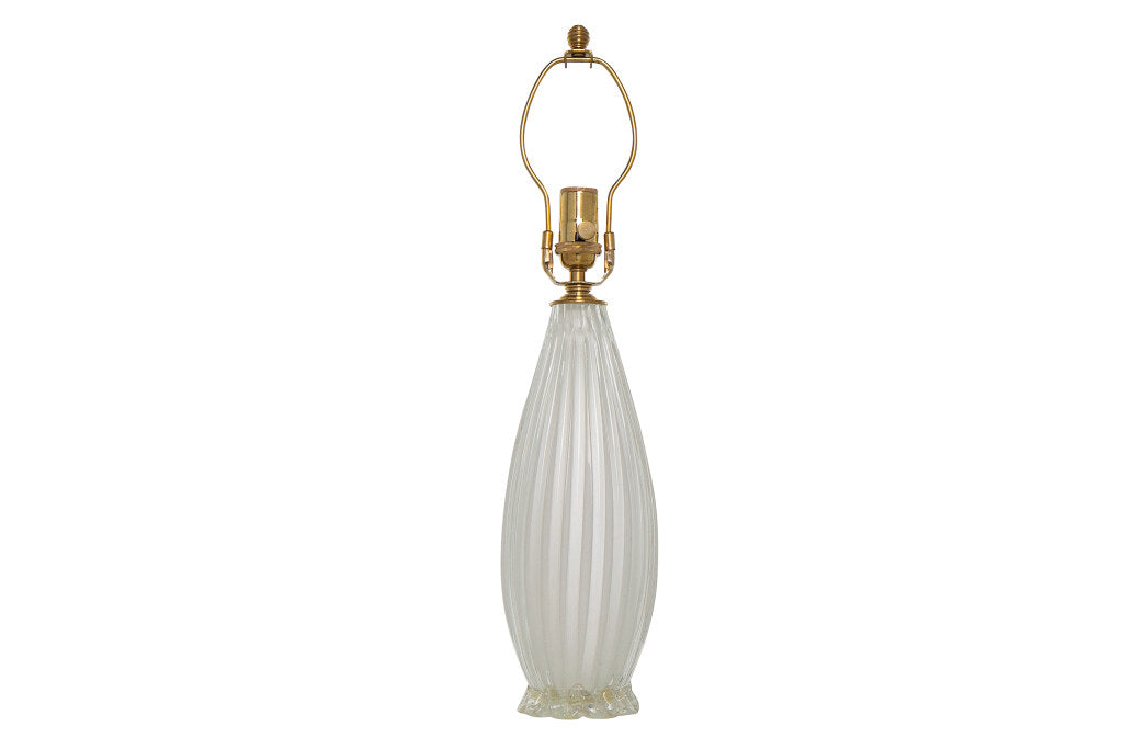 Venetian White Overlay Fluted Glass Lamp With Petal Foot Shaped Default